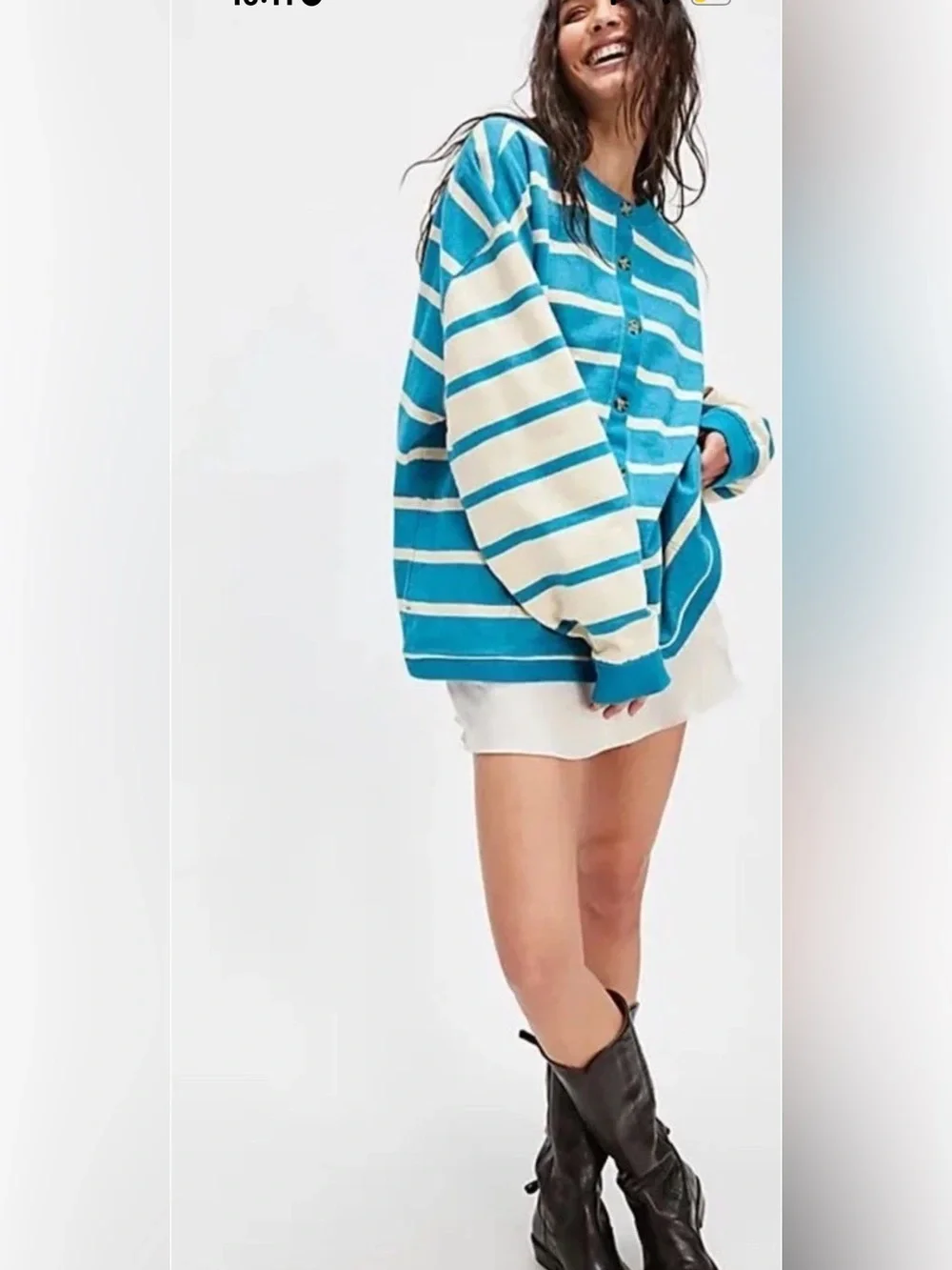 Free People We the Free Classic Striped Cardigan in Teal Combo Size Small